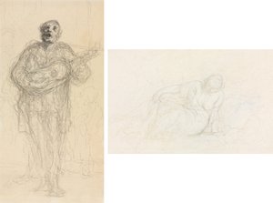 Zingende Gitarist (recto); Liggende Vrouw Leunend op Haar Arm (verso)