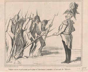 Russische soldaten bereiden zich voor door de jonge ... door Honoré Daumier