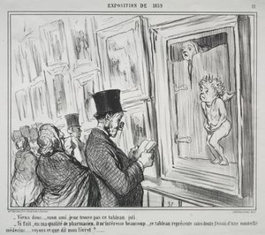 De Tentoonstelling van 1859 (plaat 11): Kom hier, mijn vriend, ik vind dit schilderij niet mooi door Honoré Daumier