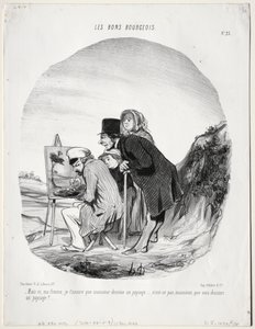 De goede bourgeois, plaat 23: Maar ja, mijn liefste, ik verzeker je dat deze heer aan het tekenen is... door Honoré Daumier