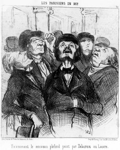 De Parijzenaars in 1852 die het nieuwe plafond geschilderd door Delacroix in het Louvre onderzoeken, uit 