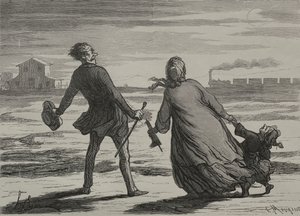 De spoorweg: Te laat door Honoré Daumier