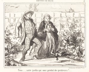 Tiens... onze tuin... produceert patrijzen!... door Honoré Daumier