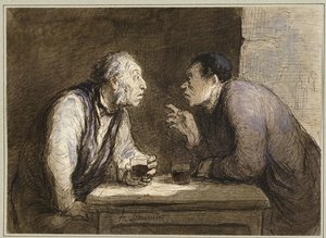 Twee Drinkers, ca. 1857-69 door Honoré Daumier