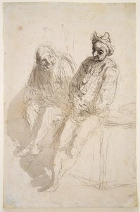 Twee saltimbanques, c.1865-73 door Honoré Daumier