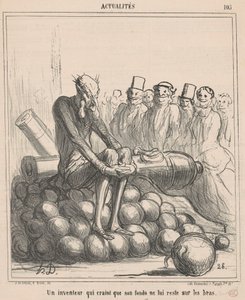 Een uitvinder die bang is dat zijn fonds hem blijft... door Honoré Daumier