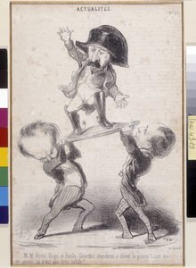 Victor Hugo en Emile de Girardin ondersteunen de kandidatuur van Napoleon Bonaparte. Cartoon door Honore Daumier (1808-1879) verschenen in Le Charivari. Literair Huis van Victor Hugo, Bievres door Honoré Daumier