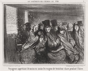 Reizigers waarderen steeds minder de derde klasse wagons... door Honoré Daumier