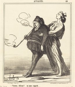 Laten we gaan!... sta op, ze kijken naar ons door Honoré Daumier