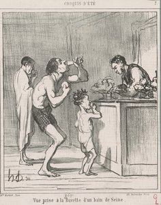 Uitzicht genomen bij de bar van een bad door Honoré Daumier