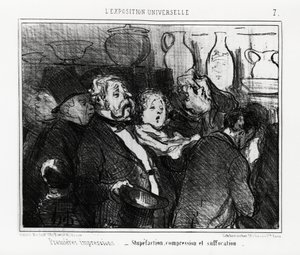 Wereldtentoonstelling: eerste indrukken: verbijstering, compressie en verstikking. Illustratie van Honore Daumier, gepubliceerd in 
