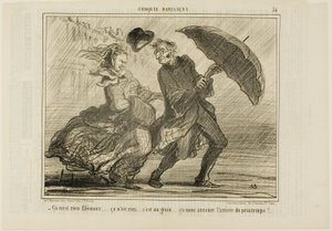 "- Maak je geen zorgen, Eleonore... het is niets, het is gewoon een beetje wind die de komst van de lente aankondigt," plaat 34 van Croquis Parisiens door Honoré Victorin Daumier