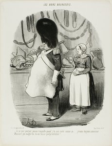 "Ik ben nooit rustig als ik je zo zie weggaan... Ik ben altijd bang, Monsieur Moussard, dat u ongelovig bent," plaat 67 uit Les Bons Bourgeois door Honoré Victorin Daumier