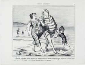 "- Madame Prudhomme, laten we ons niet haasten, laten we niet vergeten dat waardigheid alle handelingen in het leven moet beheersen... alleen waardigheid onderscheidt de mens van de rest van de dieren," plaat 2 uit Croquis Aquatiques