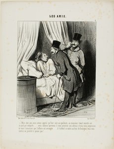 "- Mijn beste vriend, we hebben gisteren in het theater vernomen dat een heer per ongeluk op uw voet is gestapt.... We zijn gekomen om zijn adres te krijgen en we staan te popelen om aan te kondigen dat de zaak is geregeld.... Hij wacht vanmorgen op je in  door Honoré Victorin Daumier
