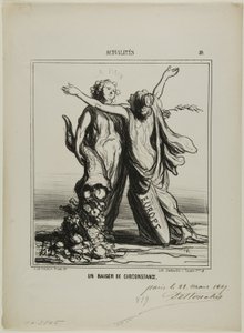 Een kus van omstandigheden, plaat 50 uit Actualités door Honoré Victorin Daumier