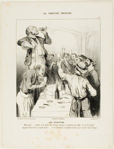 Een receptie. "Heren..... laten we drinken op de gezondheid van de Franse zeilers in het algemeen en op de nieuwe teamgenoot Greluchon in het bijzonder!.... en in afwachting van zijn vuurdoop geven we hem er ondertussen eentje met water," plaat 10 van Les 