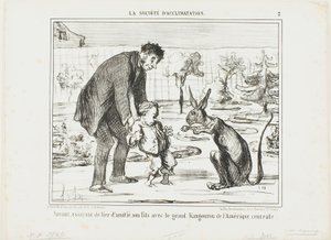Een wetenschapper probeert zijn zoon te bevrienden met een grote kangoeroe uit Midden-Amerika, plaat 3 van La Société D