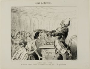 Academie van de vrouw. Een nieuwe Richelieu, die een nieuwe Academie opricht van een ander soort .... van het vrouwelijke geslacht, plaat 33 uit Revue Caricatureale door Honoré Victorin Daumier