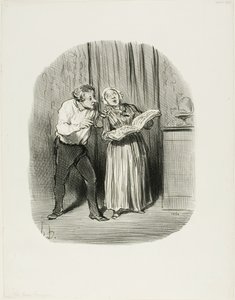 Nadeel van het trouwen met een vrouw met een zogenaamd artistiek talent, plaat 77 uit Les Bons Bourgeois door Honoré Victorin Daumier