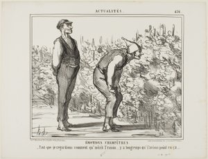 Emoties van het platteland. "- Moet zien hoe de wijn groeit... heb het nog nooit gezien...," plaat 436 uit Actualités door Honoré Victorin Daumier