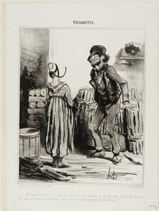 "Ha! Dammmmmnit vrouw... wat hadden we een lolnn toen we achttien waren.... geen mannen geen vrouwen..... alleen wij mensen uit Auvergne," plaat 5 van Vulgarités door Honoré Victorin Daumier