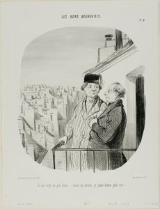 "Ik woon een beetje hoog... maar ik geniet tenminste van een prachtig uitzicht," plaat 8 uit Les Bons Bourgeois door Honoré Victorin Daumier