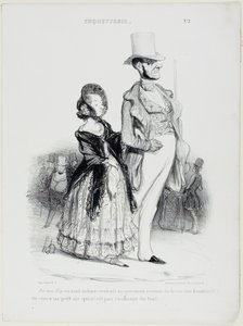 "Ik zeg tegen mezelf: zou iemand denken dat we uit de Lombardstraat komen We zien er echt helemaal niet uit als banketbakkers," plaat 2 uit Coquetry door Honoré Victorin Daumier