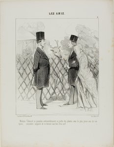 Madame Cabassol maakt een romantische wandeling in de botanische tuinen samen met de jongste vriend van haar man. Plotselinge ontmoeting met de laatste niet ver van een hert, plaat 4 uit Les Amis door Honoré Victorin Daumier