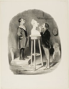 Monsieur Filochard, ex-winkelier, gepensioneerd, voelt de behoefte om zijn buste in marmer door te geven aan zelfs het verste nageslacht, plaat 68 uit Les Bons bourgeois door Honoré Victorin Daumier
