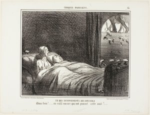 Een van de nadelen van wonen in de kelder. "Kijk, hier zijn er nog een paar die vannacht zijn gegroeid...," plaat 15 van Croquis Parisiens