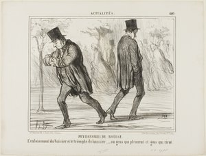 Fysionomie van de beurs. De wanhoop van de baissier en de triomf van de haussier - of huilen en lachen, plaat 440 uit Actualités door Honoré Victorin Daumier