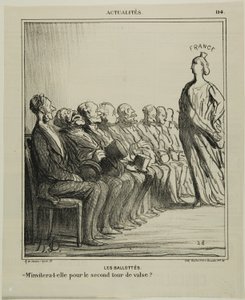 Run-Off Verkiezingen. "Zal ze me uitnodigen voor een tweede wals", bord 114 van Actualités door Honoré Victorin Daumier