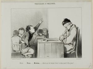 "Meneer... Meneer... Siiiirrrr... Christus, het is vervelend om een koliek te hebben als de opzichter toezicht houdt," plaat 13 uit Professeurs Et Moutards