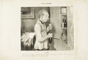 De smaak. "Wauw, het verbaast me niets meer dat deze kerel zo temperamentvol is... en hij noemt me een oud beest! Laat me er elke ochtend zo eentje nemen, dan ben ik ook vol goede moed," bord 40 van Types Parisiens