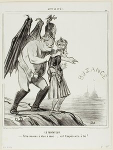 De Verleider. "- Als je toestemt mij toe te behoren... zal dit rijk van jou zijn," plaat 40 uit Actualités door Honoré Victorin Daumier