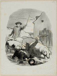 Het gevaar gevangen te worden in een steile achtervolging, plaat 12 van Pastorales door Honoré Victorin Daumier