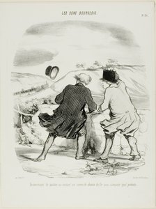 Het ongemak om de trein te verlaten, al is het maar voor even en onder welk voorwendsel dan ook, plaat 29 uit Les Bons Bourgeois door Honoré Victorin Daumier