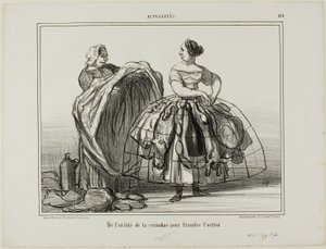 Het nut van de crinoline bij het bedriegen van de douane, plaat 414 uit Actualités door Honoré Victorin Daumier