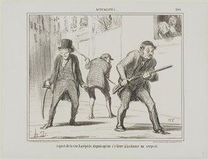 Gezicht op de rue Lacépède tijdens de jacht op een slang, plaat 500 uit Actualités door Honoré Victorin Daumier