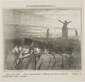 Gezicht op de Grote Zaal, plaat 1 uit Souvenirdu Grand Festival des Orphéonistes door Honoré Victorin Daumier