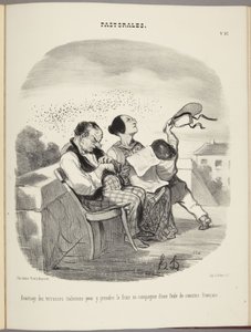 Voordeel van Italiaanse terrassen om er verkoeling te zoeken in het gezelschap van een menigte Franse neven door Honoré Daumier