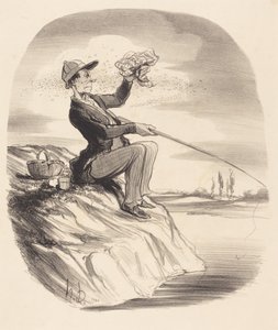 Ongemak van het vissen... door Honoré Daumier