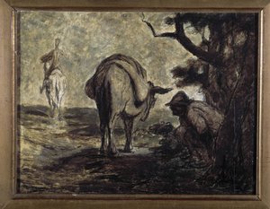 Don Quichot en Sancho Panza. Illustratie uit de roman van Miguel Cervantes Don Quichot de la Mancha. Schilderij door Honore Daumier. Musee des Beaux Arts, Palais Longchamp