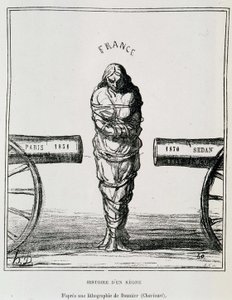 Geschiedenis van een Regering: Frankrijk in de tang tussen Parijs 1851 en Sedan 1870 - lithografie door Honore Daumier gepubliceerd in Le Charivari, circa 1871 door Honoré Daumier