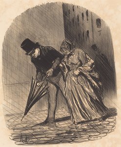 Nadeel van een te ingewikkelde paraplu met veren door Honoré Daumier