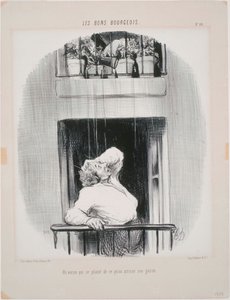 Les Bons Bourgeois: Een buurman die klaagt over water krijgen door Honoré Daumier
