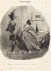 Ongelukkige! Wil je dus de vader van je kinderen doden? door Honoré Daumier