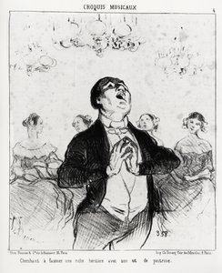 Muzikale schetsen: proberen een rijke erfgename te fascineren met zijn borst. Illustratie van Honore Daumier (1808-1879), gepubliceerd in 