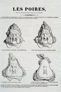 Peren: Karikatuur die een metamorfose van het gezicht van Louis Philippe in een peer voorstelt door Honoré Daumier